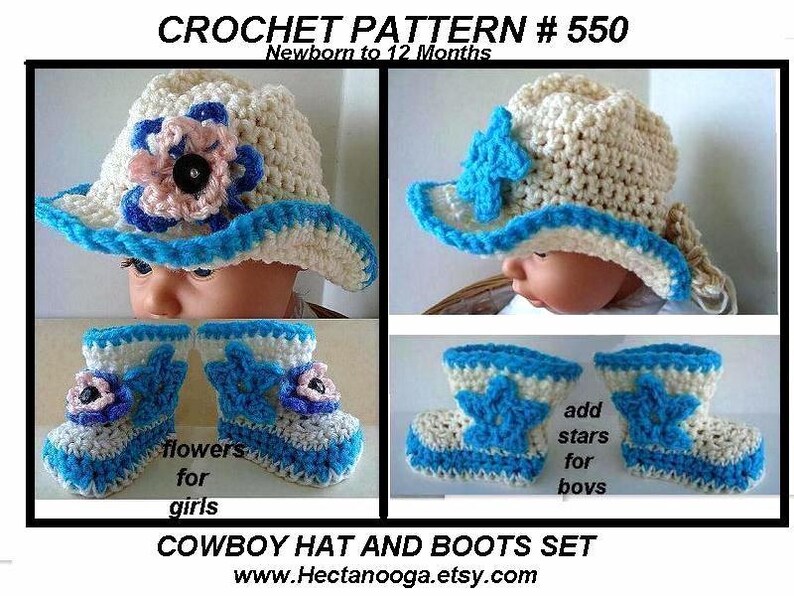Crochet pattern for babies, Easy Crochet Pattern Cowboy Boots Cowboy Hat Cowboy Vest for Baby, newborn to 12 months, number 550 image 5