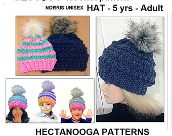 CROCHET HAT PATTERN, child, teen, adult, Unisex Style, Norris Hat, Hectanooga Patterns, #2963