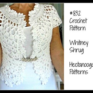 Crochet PATTERN, SHRUG pattern, 832, Whitney Shrug Bolero, Wedding Shrug, sweater, vest, tops, Age 5 to women's XL, girls, clothing, image 2