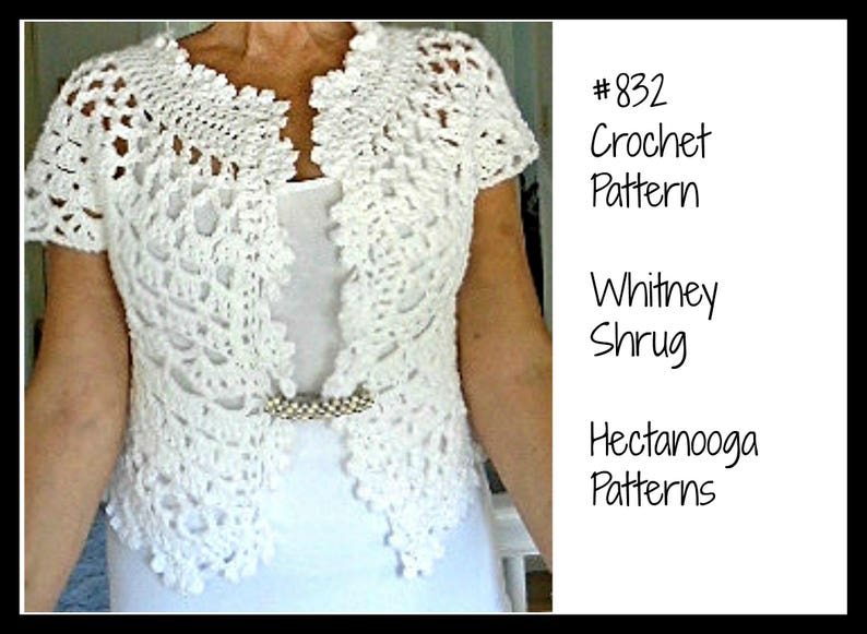 Crochet PATTERN, SHRUG pattern, 832, Whitney Shrug Bolero, Wedding Shrug, sweater, vest, tops, Age 5 to women's XL, girls, clothing, image 2