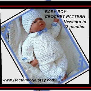 Crochet pattern, boy baby Christening outfit, #226, Double Breasted. Boys, newborn, 3 to 6 months, and 6 to 12 months. Pants, jacket and hat