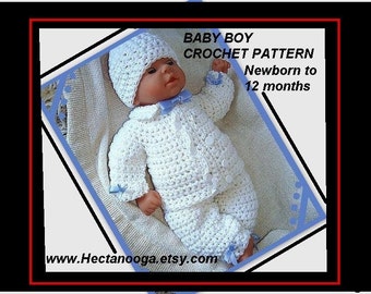 Crochet pattern, boy baby Christening outfit, #226, Double Breasted. Boys, newborn, 3 to 6 months, and 6 to 12 months. Pants, jacket and hat