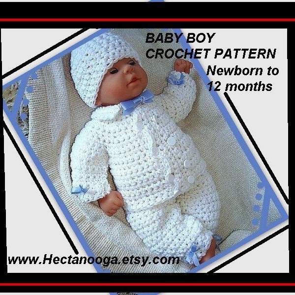 Crochet pattern, boy baby Christening outfit, #226, Double Breasted. Boys, newborn, 3 to 6 months, and 6 to 12 months. Pants, jacket and hat