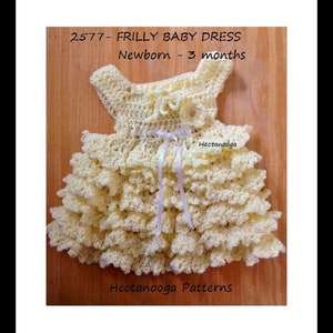 CROCHET BABY Dress Pattern, Sweet Frilly baby dress, newborn 3 months, cute and easy design, 2577, sundress, jumper, christening dress image 7