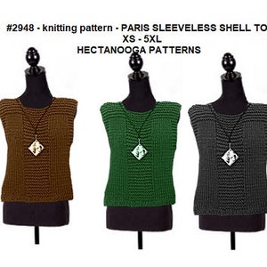 KNIT SWEATER PATTERN, Sleeveless Top or Vest, Unisex style, xs to 5xl plus size, easy beginner pattern, worked flat, 2948, teens and women image 8