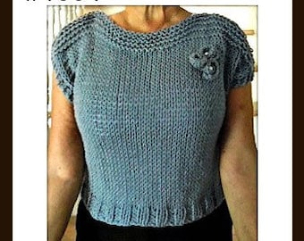 Knit Summer Shell Top, Knitting PATTERN, summer sweater, teen and adult, 30 to 60 inch chest, easy beginner level, #1004, patterns for women