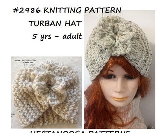 KNIT HAT PATTERN, Turban hat, child, teen and adult sizes, easy beginner pattern, #2986, instant download, Hectanooga Patterns, women's hat