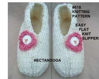 EasyKNITTING PATTERNs, Cozy Women's Slippers, One Skein, 2 Hour Slippers, #618, knitted flower included