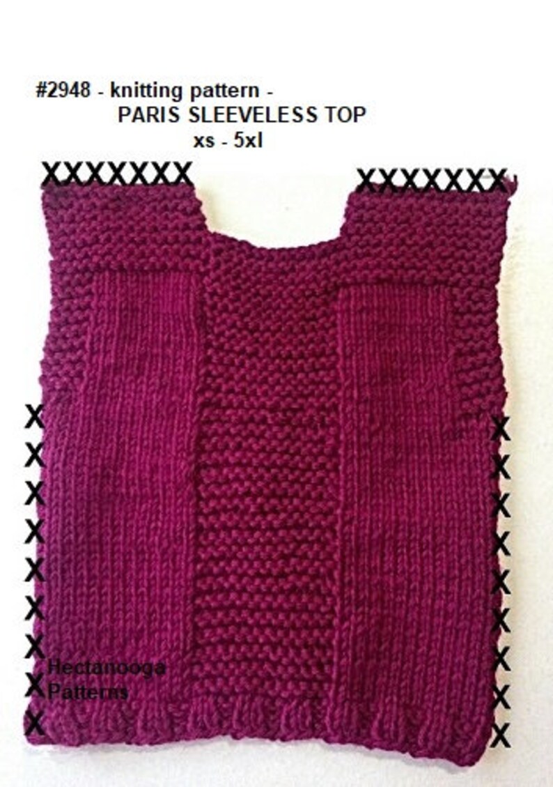 KNIT SWEATER PATTERN, Sleeveless Top or Vest, Unisex style, xs to 5xl plus size, easy beginner pattern, worked flat, 2948, teens and women image 7