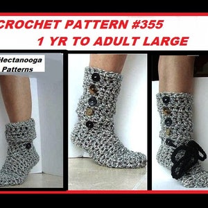 CROCHET Pattern SLIPPERS, WOOLY Boot Slippers num. 355 all sizes from age 1 to adult Permission to sell your finished slippers.