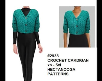 CROCHET CARDIGAN PATTERN, Crochet sweaters, xs - 5xl, teen to plus size, worked flat, 7 sIzes, #2938 Teal Sweater jacket