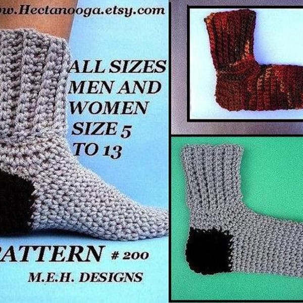 Men's socks, Women's stockings,  CROCHET PATTERN,  Sizes: women size 5 and up, men up to size 13 - # 200,  digital download