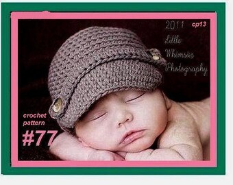 Hat Patterns,  Hat Crochet Pattern Hat  num. 77 NEWSBOY VISOR CAP,  newborn to adult. sell your finished hats, instant digital download, br