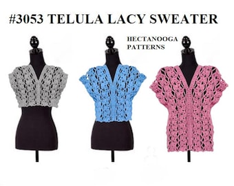 CROCHET SWEATER PATTERN, Telula Lacy Summer Top, xs - 3xl plus size, Very Easy Pattern with video demo. #3053, Hectanooga Patterns