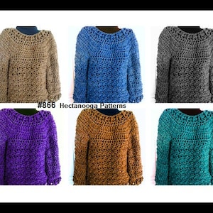 Easy CROCHET PATTERN, Pullover Sweater,Chunky OverSized Sweater, Women's Clothing,  Plus size: #866-XL-2XL, circular Quick and Easy