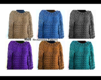 Einfache Häkelanleitung, Pullover Pullover, Chunky OverSized Pullover, Damenbekleidung, Plus Größe: # 866-XL-2XL, kreisförmig Schnell und Einfach