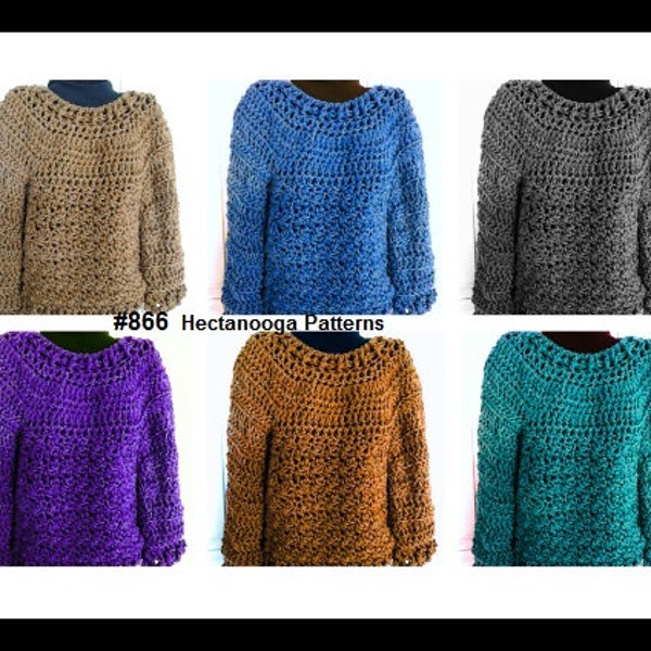 Easy CROCHET PATTERN, Pullover Sweater,Chunky OverSized Sweater, Women's Clothing,  Plus size: #866-XL-2XL, circular Quick and Easy