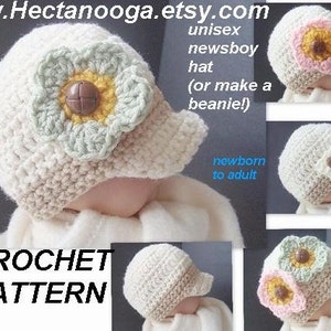 Crochet Hat PATTERN, Baby Newsboy Hat Crochet Pattern, Instant Download PDF 77, Newborn to Adult Photo Prop Pattern image 3