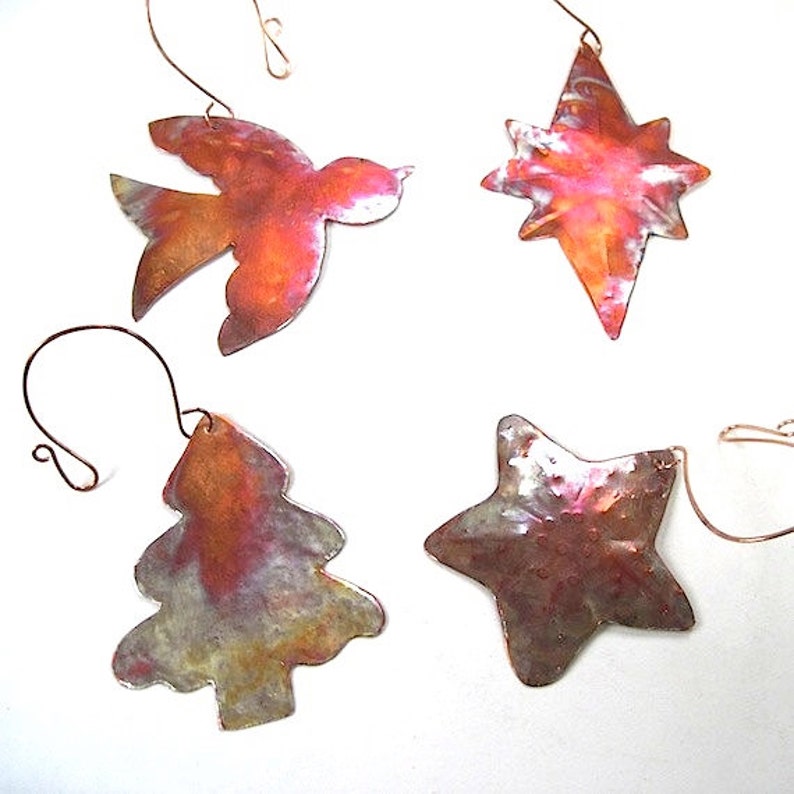 Peace Bird 4 Piece Holiday Decorations Xmas Tree Advent Decor Starfish Rustic Copper Christmas Ornament Set 8 Point Star of Bethlehem