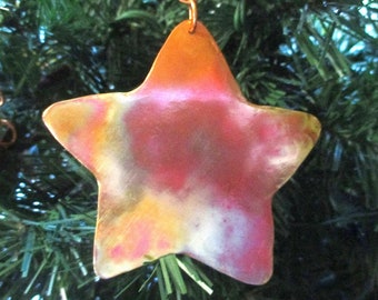 Copper Star Christmas Tree Ornament, Colorful Holiday Decoration