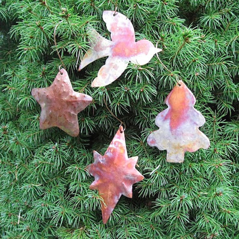 Peace Bird 4 Piece Holiday Decorations Xmas Tree Advent Decor Starfish Rustic Copper Christmas Ornament Set 8 Point Star of Bethlehem