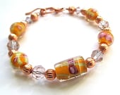 Lampwork Bracelet Spring Fashion Trending Colors, Swarovski Crystals, Copper Beads