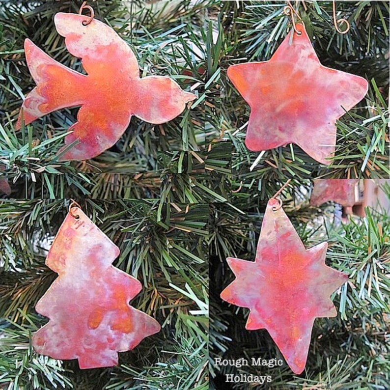 Peace Bird 4 Piece Holiday Decorations Xmas Tree Advent Decor Starfish Rustic Copper Christmas Ornament Set 8 Point Star of Bethlehem
