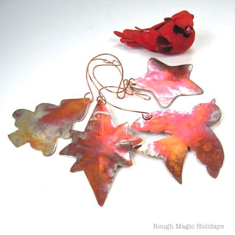 Peace Bird 4 Piece Holiday Decorations Xmas Tree Advent Decor Starfish Rustic Copper Christmas Ornament Set 8 Point Star of Bethlehem