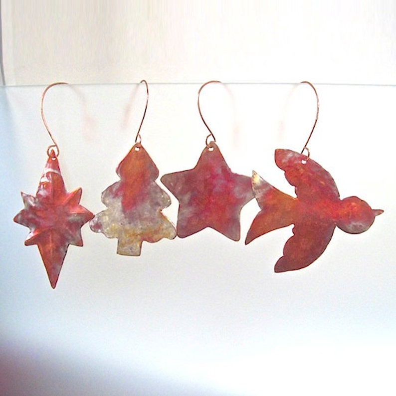 Peace Bird 4 Piece Holiday Decorations Xmas Tree Advent Decor Starfish Rustic Copper Christmas Ornament Set 8 Point Star of Bethlehem