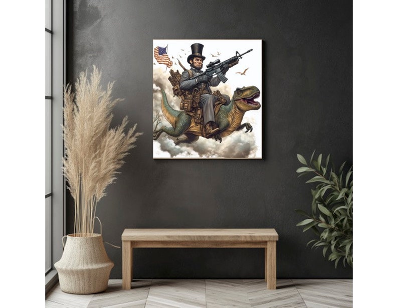 Abraham Lincoln Riding a Velociraptor A.I. Art - Etsy