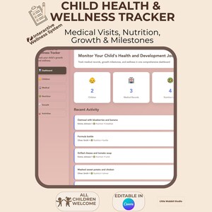 Digital Child Health Tracker | Interactive Canva Template | Medical Records | Milestone Growth Organizer Auto-Save