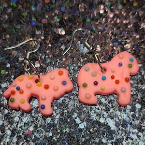 Pink Circus Animal Cookie Earrings Cute