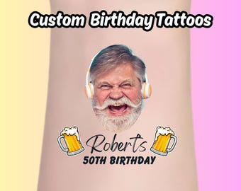 50th Birthday tattoo, Custom Temporary Tattoos, Birthday 50th gift, Tattoo Gift, Milestone Birthday, mom 50th birthday, Dad 60th Birthday