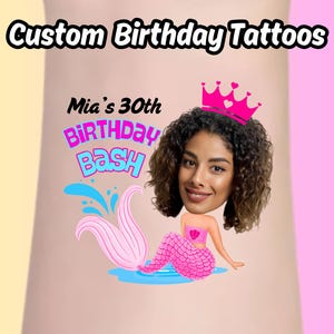 Custom Face Tattoos for Birthday Party | Fun, Unique Party Favors | Gift for Milestone Birthdays | Sweet 16, 21st, 30th, 40th, 50th Parties