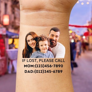 Custom Child Safety Temporary Tattoos | Emergency Contact ID Tattoos | Personalized Safety Tattoos for Theme Parks, Travel & Special Events