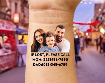 Custom Child Safety Temporary Tattoos | Emergency Contact ID Tattoos | Personalized Safety Tattoos for Theme Parks, Travel & Special Events