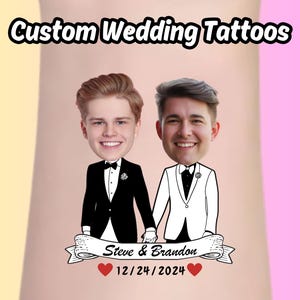 Personalized Wedding Tattoo,Custom Temporary Tattoo,Face Tattoo, Bachelorette Party Favor, Bride Tattoos, Personalized Favor, Custom Couple