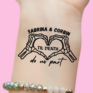 Skeleton Heart wedding Temporary Tattoo with bride and groom&#39;s name, Skull wedding gift, wedding date tattoos, Til death do us part wedding