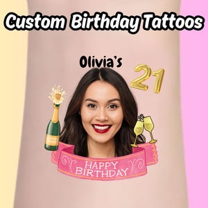 Custom Face Tattoos - Tattoos for Birthday - custom person birthday gift -  Custom Temporary Tattoos - Milestone Birthday - Birthday Favors