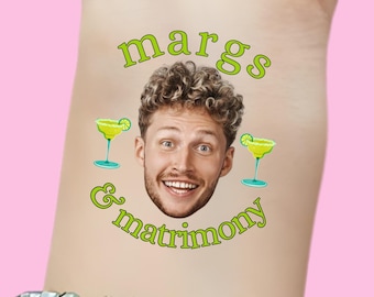 Margs Matrimony Bachelorette tattoos, Bachelorette party tattoos, Groom face, custom tattoo, face tattoo, Bride tattoo, party favors groom