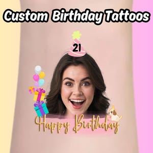 Custom Face Tattoos, Birthday Tattoos, Custom Temporary Tattoos,Party Favor,Tattoo Gift,Milestone Birthday,30th Birthday, 40th Birthday gift