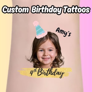 Custom Kids Birthday Tattoos, Personalized Party Favors,Children&#39;s Face Tattoos,Fun Temporary Tattoos for Birthdays,Custom Temporary Tattoos