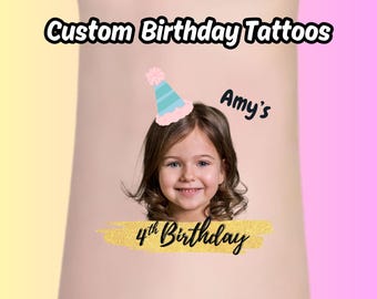 Custom Kids Birthday Tattoos, Personalized Party Favors,Children's Face Tattoos,Fun Temporary Tattoos for Birthdays,Custom Temporary Tattoos