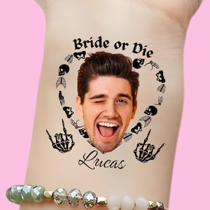 Bride or Die Bachelorette Party Favors with Groom&#39;s Face and Name, Til Death Do Us Bachelorette Party Tattoos, goth theme bachelorette