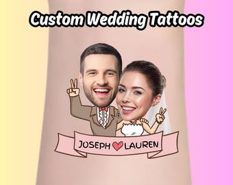 wedding party tattoo, wedding favor tattoo,temporary tattoo,couple tattoo custom,custom face tattoo, custom wedding gift,tattoo wedding gown