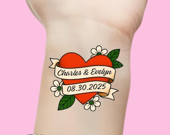 Heart Ribbon Temporary Tattoos with Bride and Groom's Names and Date, Best wedding favors, Unique wedding gift, Personalized wedding gift