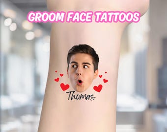 Custom Bachelorette Party Tattoos | Personalized Fun with Groom's Face and Text | Unique Party Favors | Hen do | Face Tattoo Bachelorette
