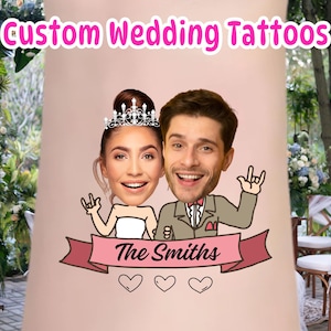 Personalized Wedding Party Tattoos | Custom Bride and Groom Face Tattoos | Fun Guest Favors for Bridal Showers | Unique Wedding Favor