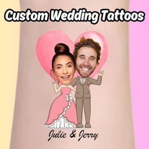 Personalized Wedding Tattoo,Custom Temporary Tattoo,Face Tattoo, Bachelorette Party Favor, Bride Tattoos, Personalized Favor, Custom Couple