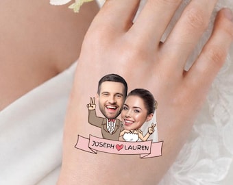 Custom Face Wedding Temporary Tattoos with Couple Names, Personalized Party Favors for Guests